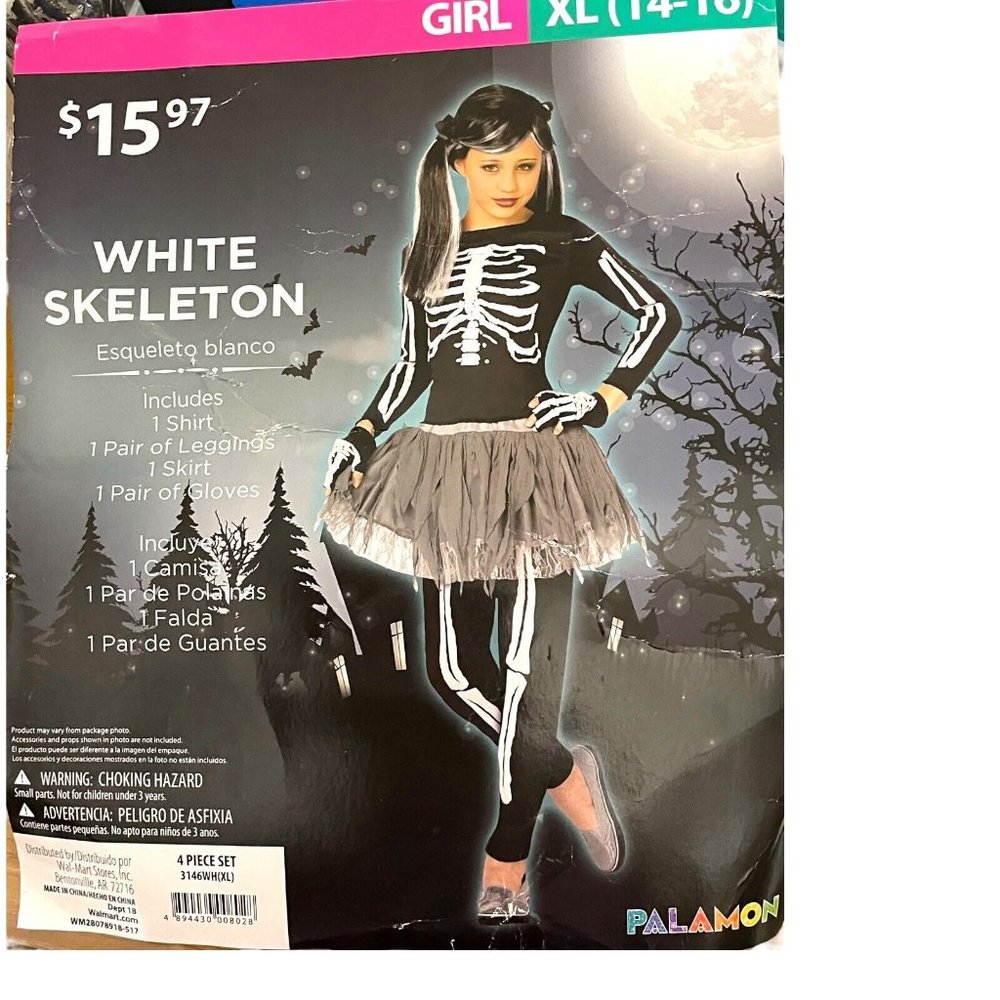 SHITE Skeleton Costume For Girls Size XL-24-16 - Picture 7 of 16